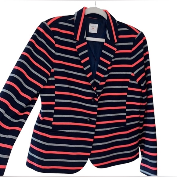 EUC GAP Academy Blazer- Preppy, Navy, Grey, Coral Striped DARLING Size 14 - Picture 2 of 8